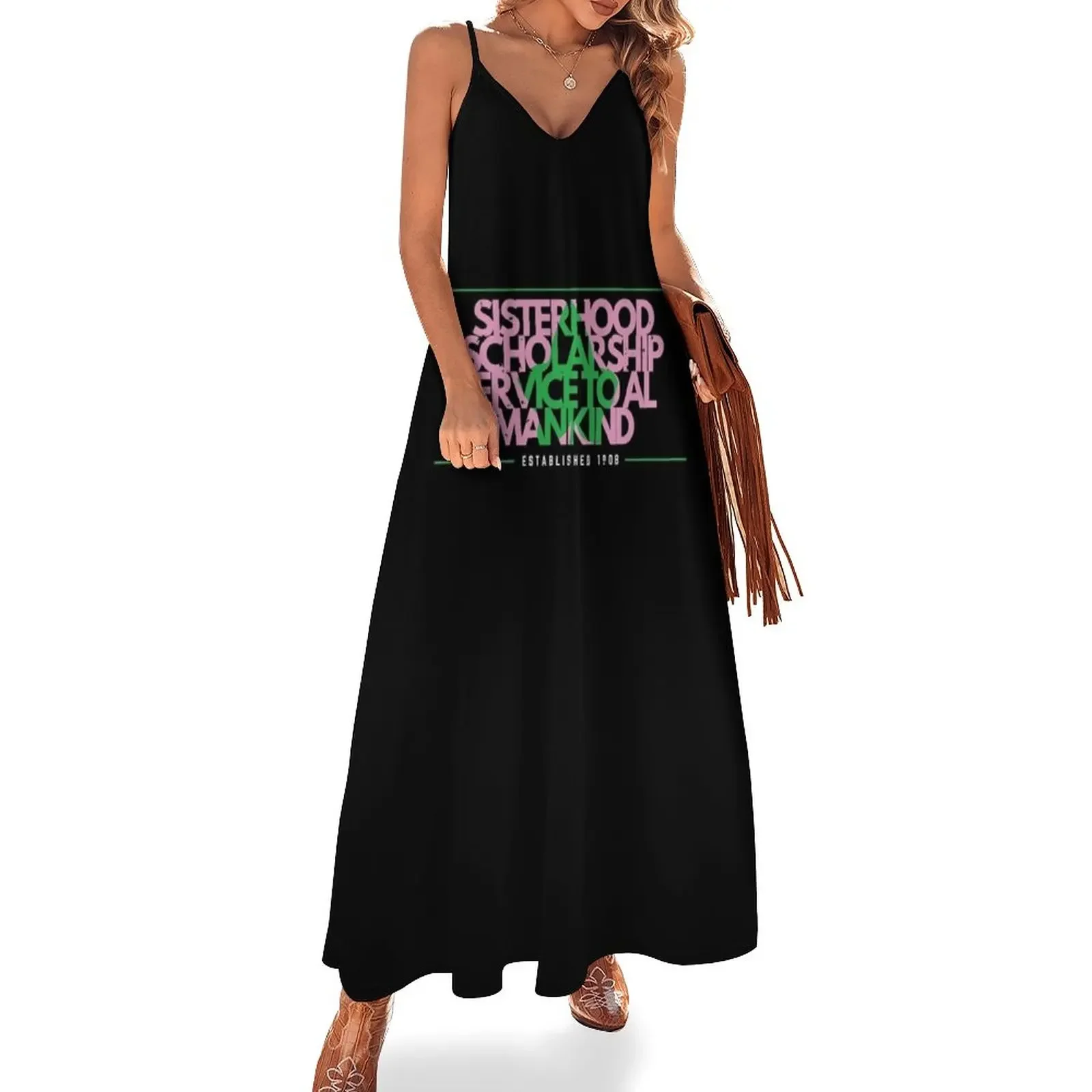 

1908 AKA Pretty Girls Ivy Pearls Pink Green Phirst Pham Sleeveless Dress Female clothing prom clothes Dress