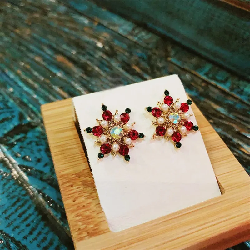 قرط لؤلؤ زركون ملون رائع للنساء ، شجرة الكريسماس الخضراء ، أيل مربط ، مجوهرات حفلات فاخرة خفيفة ، العام الجديد