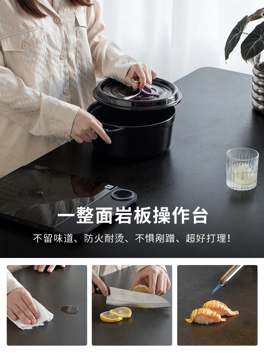 Mesa de isla retráctil, mesa de comedor de losa de roca de lujo ligera, mesa de isla media de losa de roca