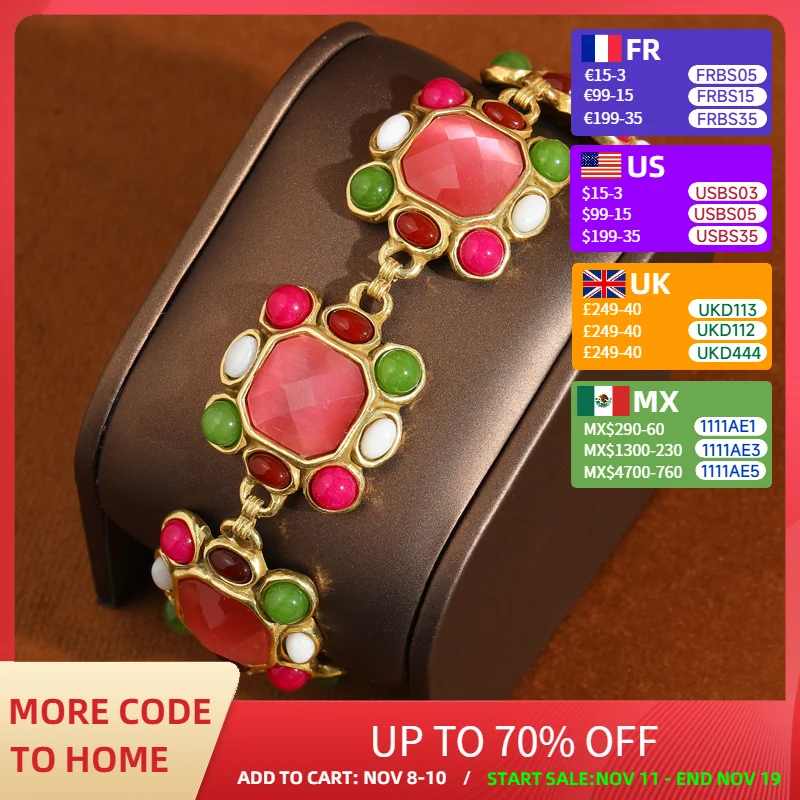 

Antique Jewelry Princess Pink Bracelet Charms Opal Love Square For Women Cat Eye Vintage Colorful Crystal Bangle New 2025