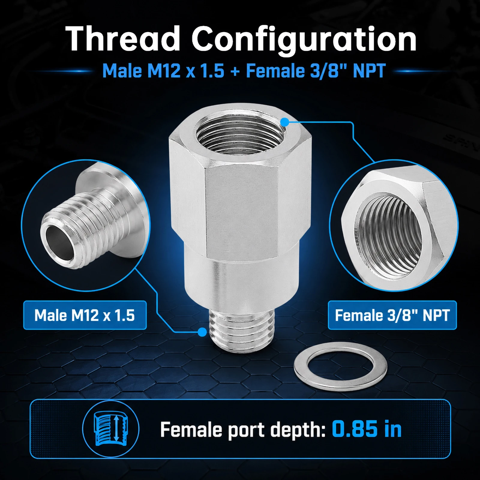 Aluminum M12 to 3/8 NPT Coolant Temperature Gauge Sensor Adapter for LS1 LS2 LS3 LSX LM7 LR4 LQ4 LS6 L59 LQ9 LM4 L33 LH6 L92 L76