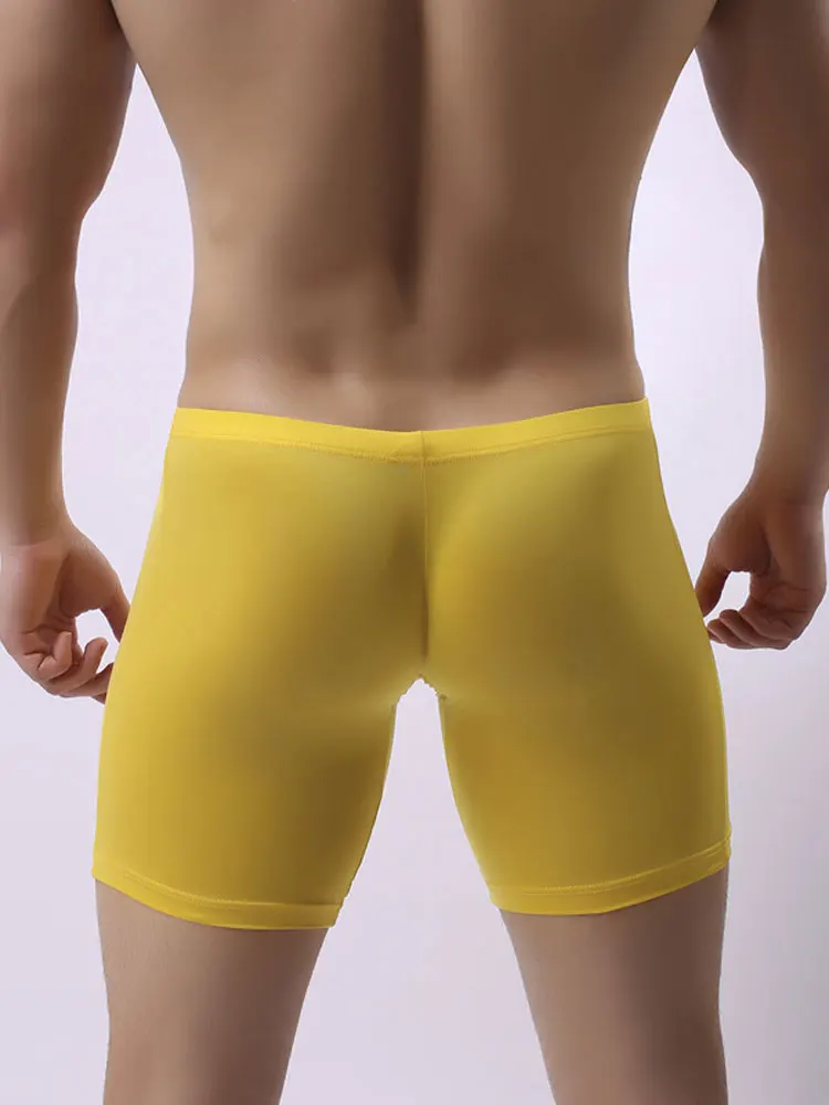 Sexy Ice Silk Men's Summer Shorts U Convex Pouch Mens Boxer Shorts Underwear Elastic Tight Casual Home Wear Shorts