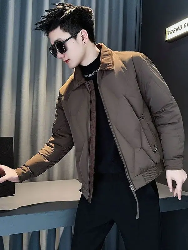 

Warm Cotton Jaet Men's Casual Collar Winter New Sle Long Sve Stand Fit Pure Color Youth Faion Stand Sve