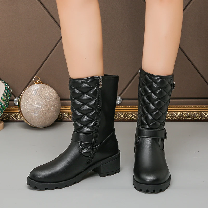 2024 New Winter Women High Quality Side Zipper Comfortable Boots Women Fashion Retro Modern Mid-Calf Boots Shoes for Women