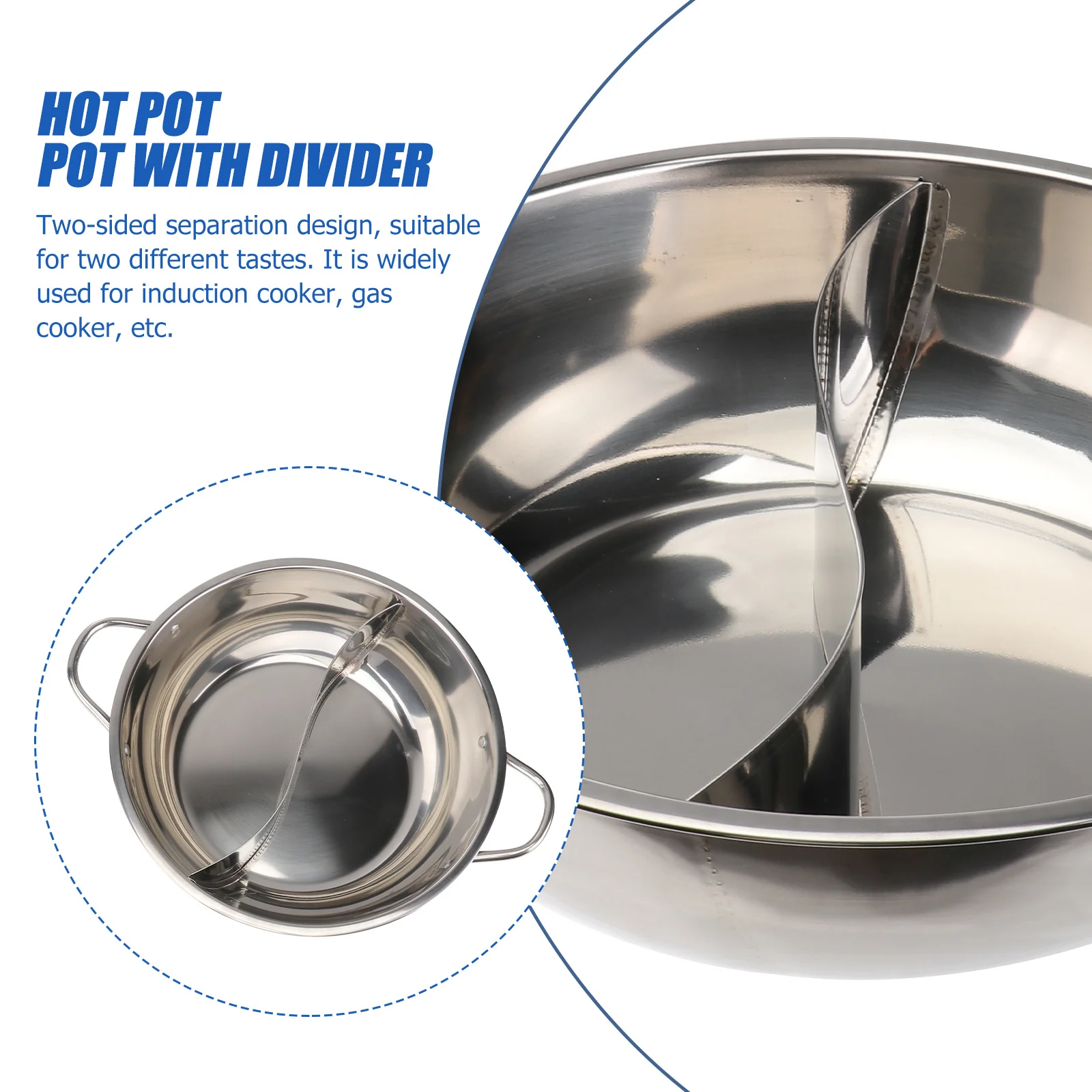 

32cm 304 Stainless Steel Dual Hot Pot Cookware Induction Gas Widened Handle Thicken Glass Lid Family Party Restaurant