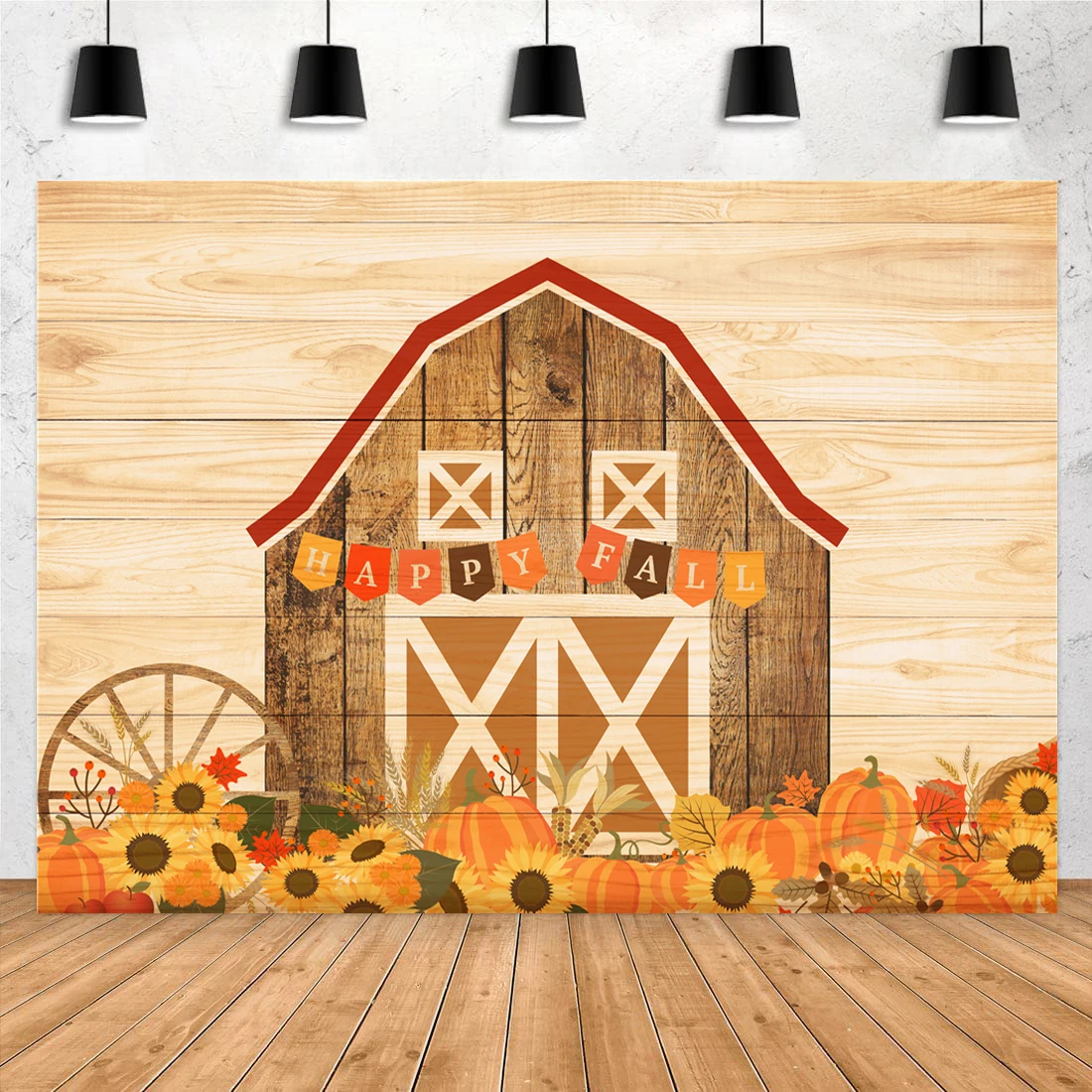 

Happy Fall Rustic Wood Background Fall Farmhouse Barn Photography Backdrop Pumpkins Harvest Thanksgiving Party Decor W-8065