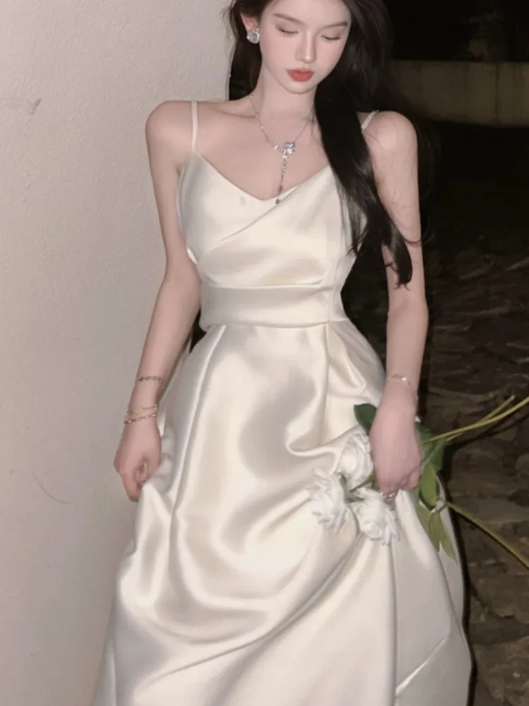 

Elegant Chic Solid Folds Wedding Guest Graduation Dresses Women Fashion Strap Corset Evening Party Dress Summer Vestidos New