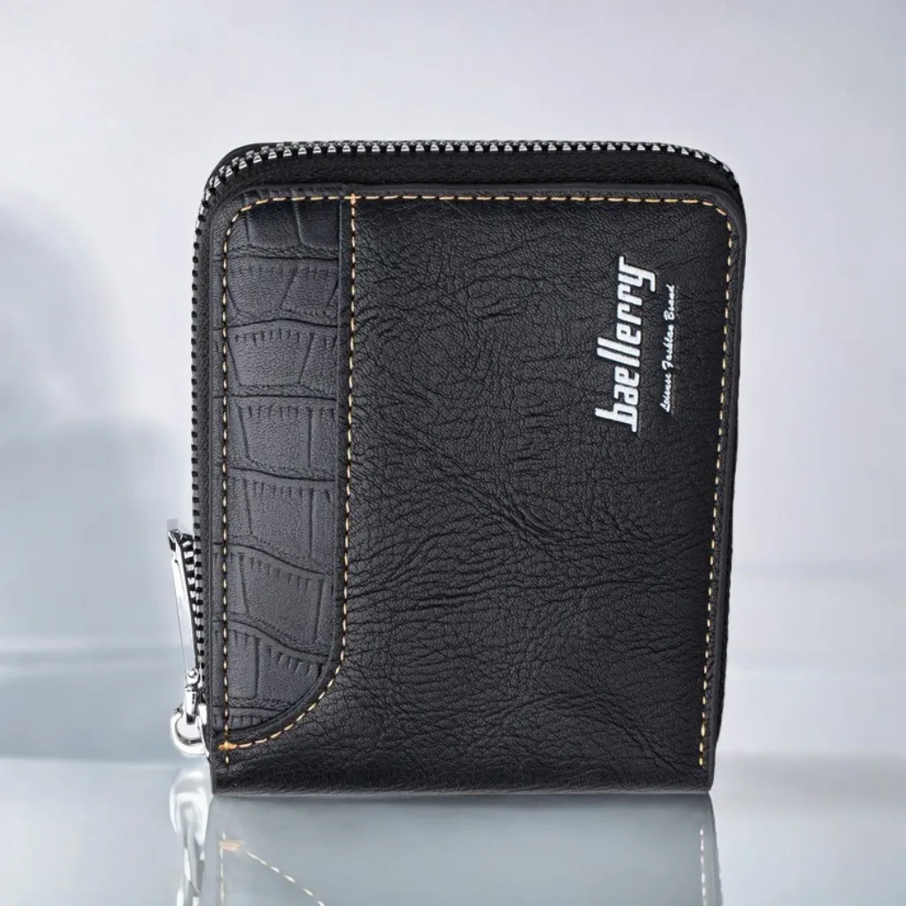 Carteira anti eletromagnética masculina, longa dobrável RFID protegida com 6 compartimentos em couro PU design fino