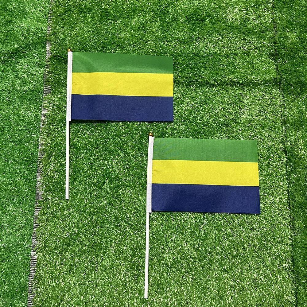 SKY FLAG Gabon hand Flag 10/20/50/100pcs 21*14cm Gabon Hand Waving Flags With plastic pole For Sports Activity Home Decor