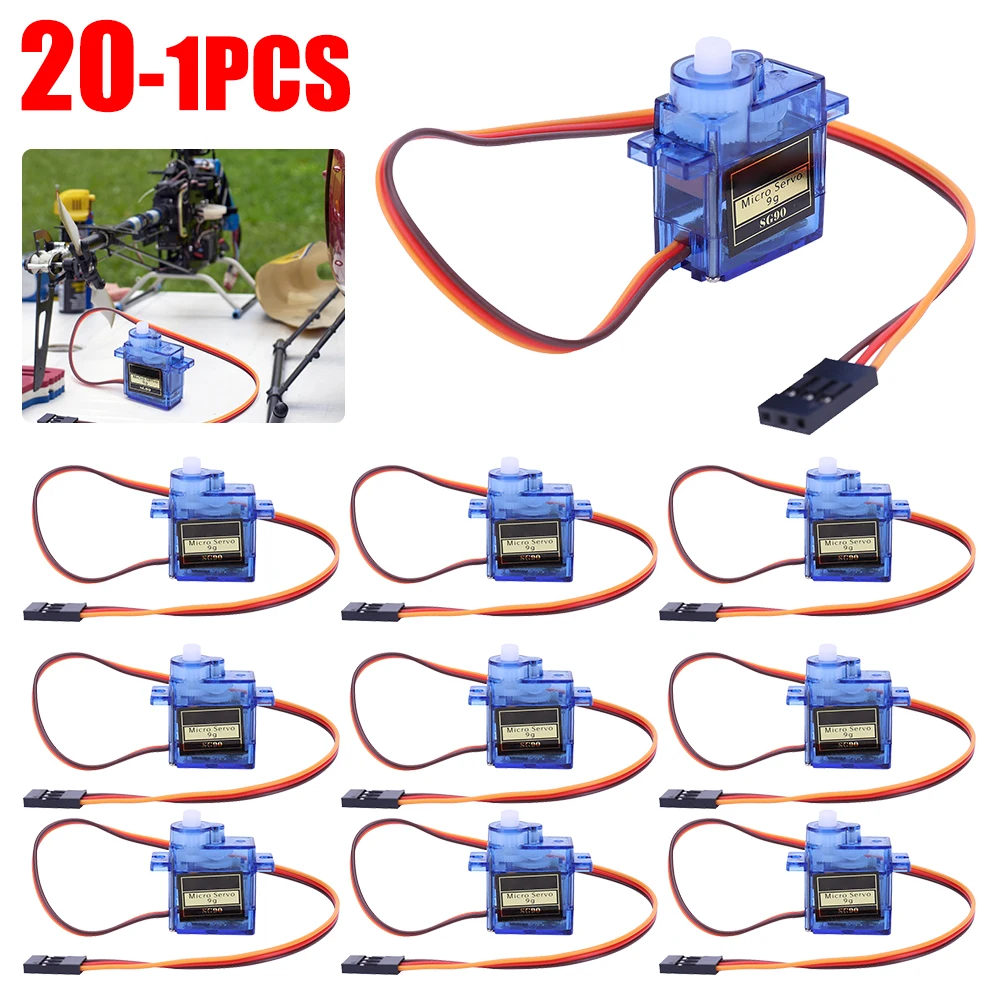 1-20 pces sg90 9g micro servo motor digital asa fixa micro engrenagem servo motor 180/360 graus para avião helicóptero