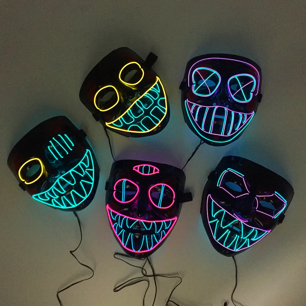 Funny Full Face Hat Masked Costumes Cosplay Neon GLowing  Mask 5 Styles For Choice Flashing Mask For Night