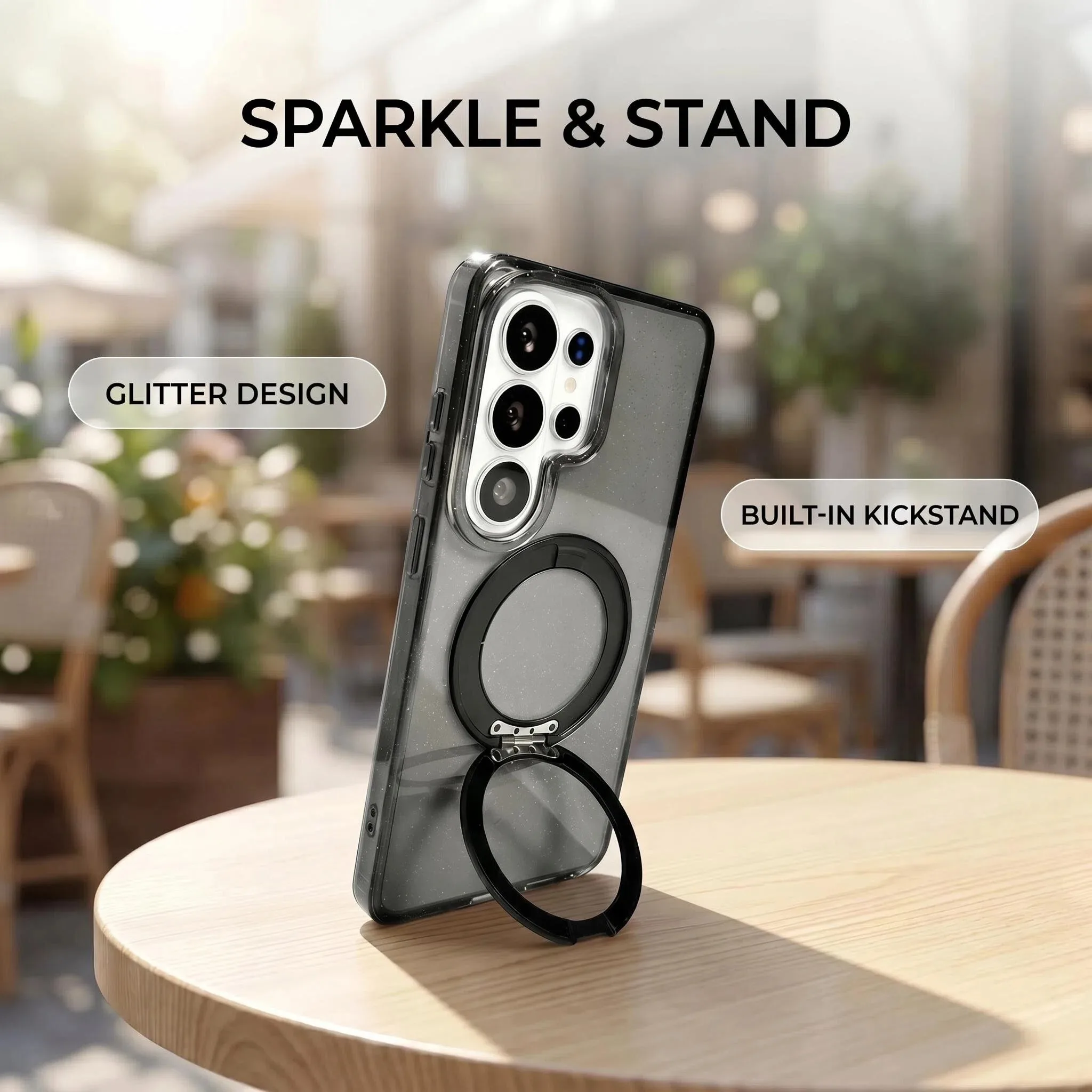 For Samsung Galaxy S26 Ultra 3-in-1 Stand | Built In Foot Gradient Flash Phone Case，Magnetic Ring Stand Transparent Case. - view 5