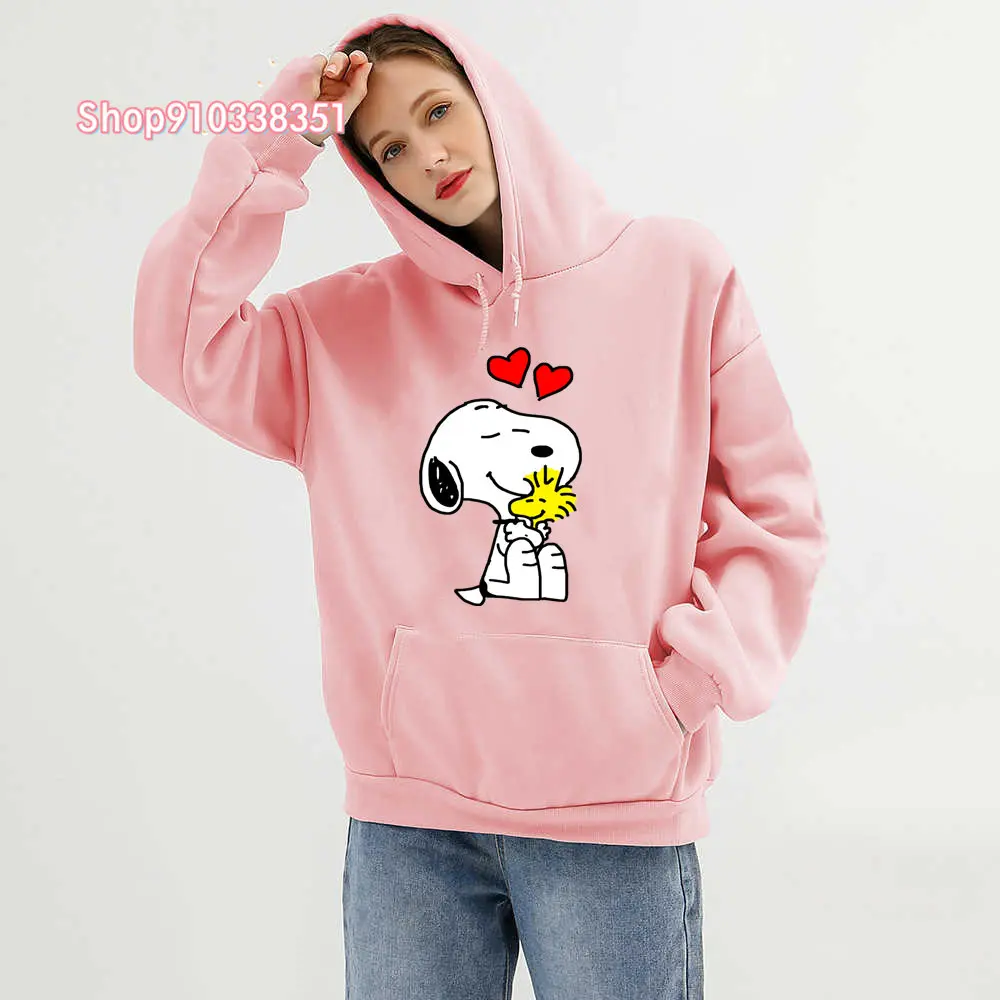 Snoopy Kawaii Cartoon Print Hoodie for Women Soft Casual Loose Sportwear Female Sweatshirt Warm Fleece Ladies Clothes 2024