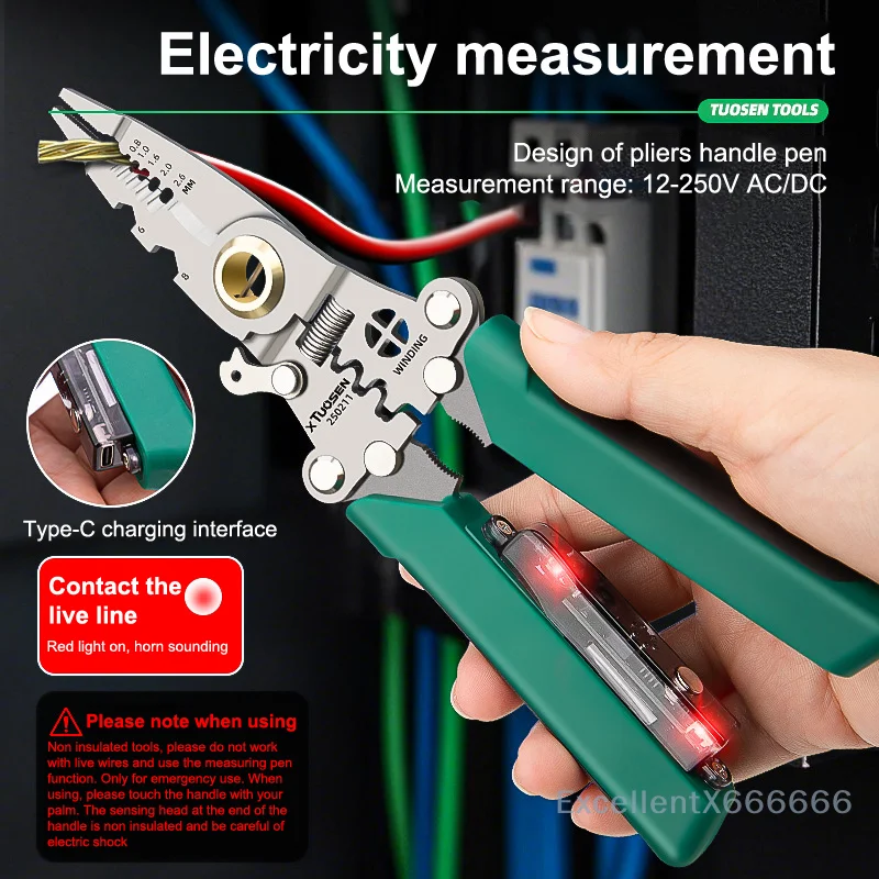 

Multifunctional Wire Stripper With Electrical Test Pen Foldable Cable Cutter Crimper Tool, Electrical Folding Pliers For Cutting