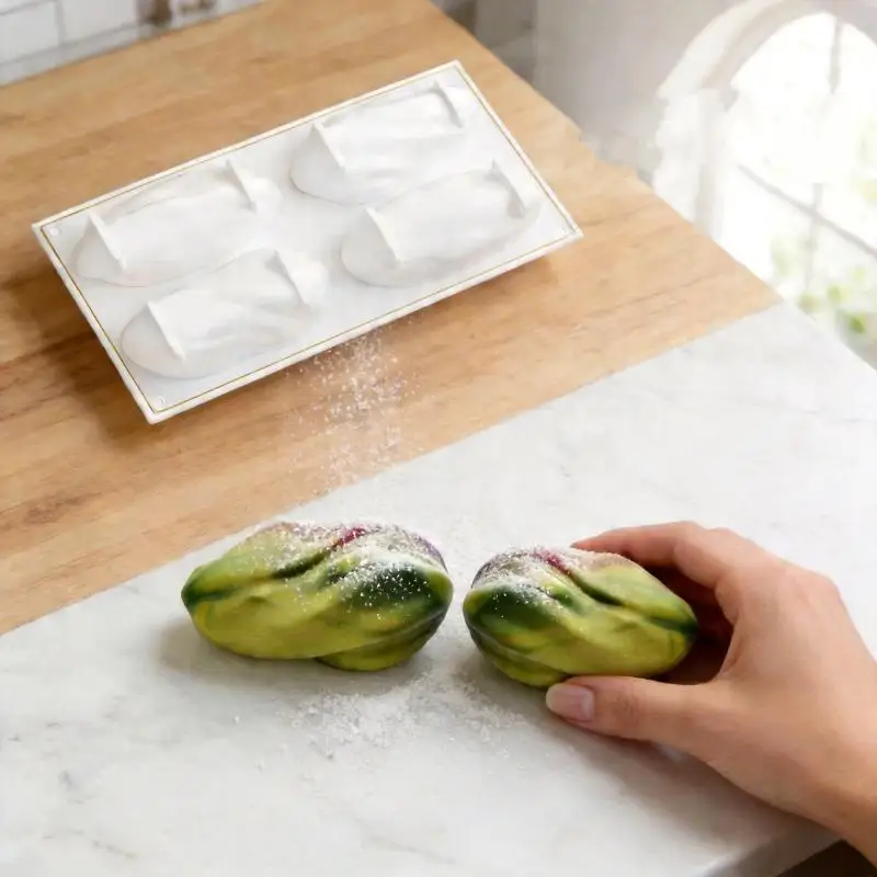 【HG】1Pcs Chocolate Dessert Pudding Baking Mold 4 Cavity Pistachio Mousse Cake Silicone Mold DIY Squishy & Handmade Candle Mold