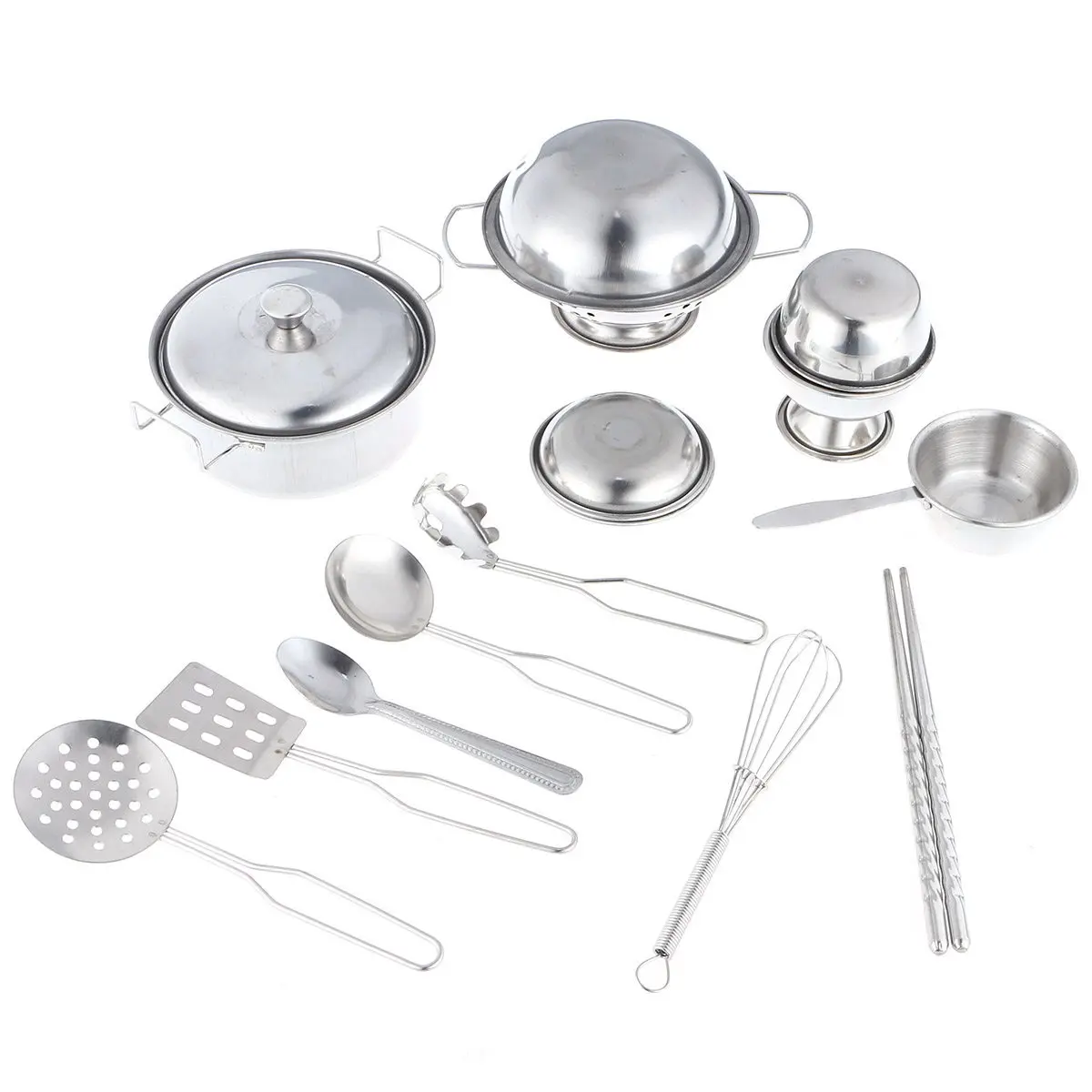 16Pcs Stainless Steel Kitchen Utensils Set for Kids Educational Pretend Play Cooking Tools Fine Motor Skill Development