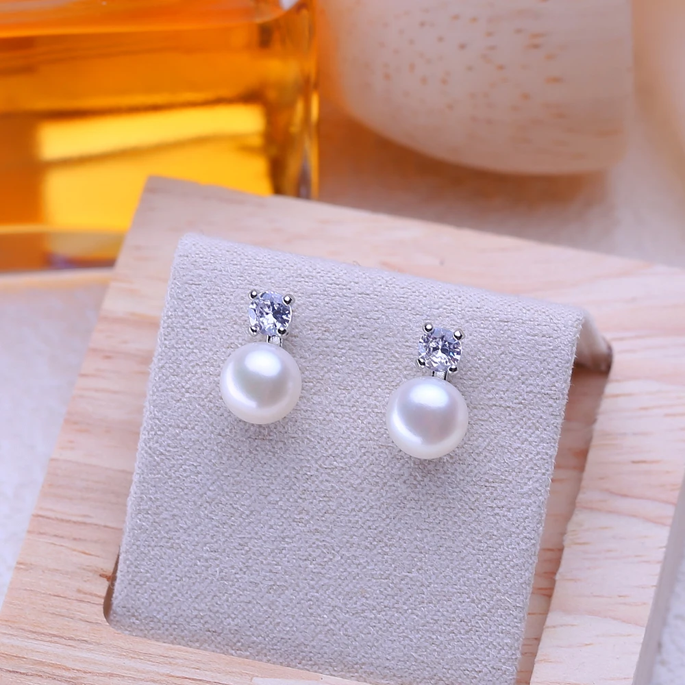 FENASY Genuine Natural White Freshwater Pearl Earrings 925 sterling silver Classic Elegant Stud Earrings For Women Fine Jewelry