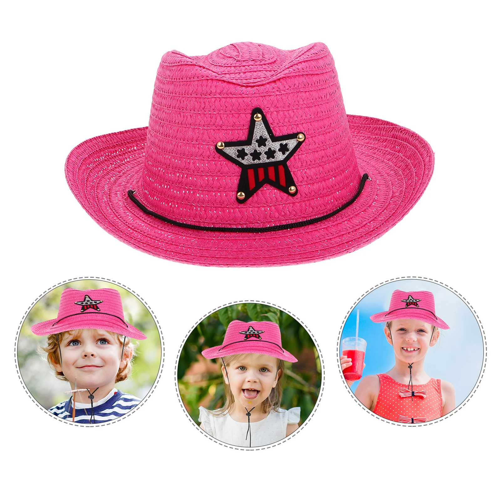 

Children Cowboy Hat Straw Star Pattern Lightweight Sun Protection Outdoor Party Costume Hat Cowboy Costume Party