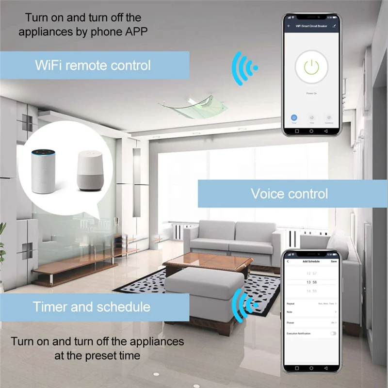 Three Phase 4P 380V 63A Tuya Smart WiFi Circuit Breaker Industrial Remote Control MCB Timing with Amazon Alexa Echo