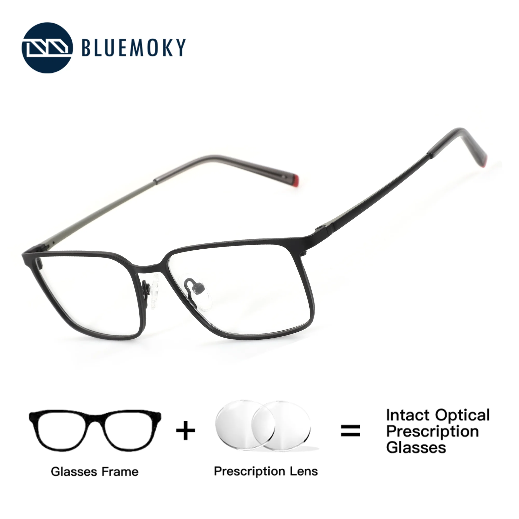 

BLUEMOKY (S Size) Classic Metal Men Prescription Glasses Custom Progressive Myopia Photochromic Anti Blue Light Protection