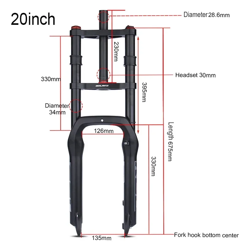 Bolany Double Shoulder Air Suspension Fatbike 26/20 pollici Mtb forcella ammortizzatore posteriore per Fatbike 26x4 20x4 Dirt Bike elettrica