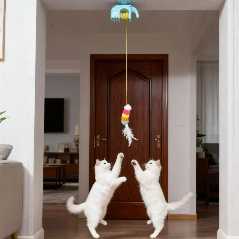 

Automatic Retractable Cats Toy Hanging Door Mount Interactively Plaything For Indoor Puss With Rope Charging Cord B03E