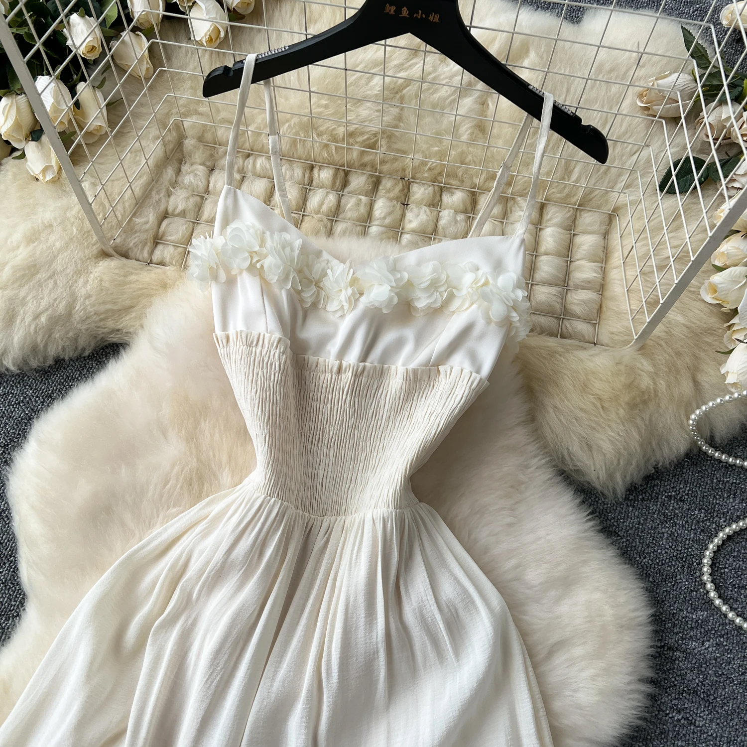 Vintage Elegant Three-dimensional flower ruffle slip Dress A-line Casual Women Fashion Summer Spring Dresses