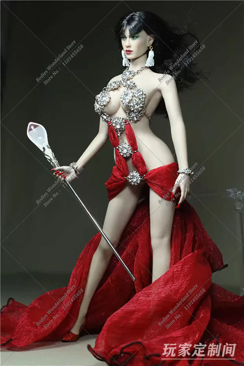 Customized 1/6 Sexy Women Metal Backless Sparkling Starlight Veil Tail Skirt Long Evening Dress fit 12'' Largest Mid Largest Bod image 5