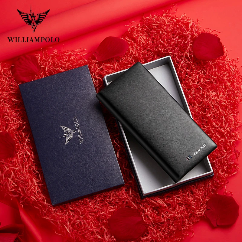 WILLIAMPOLO Men’s Wallets High Quality Cowhide Card Holder Genuine Leather Men Clutch Wallets Male Passport Cover Purses