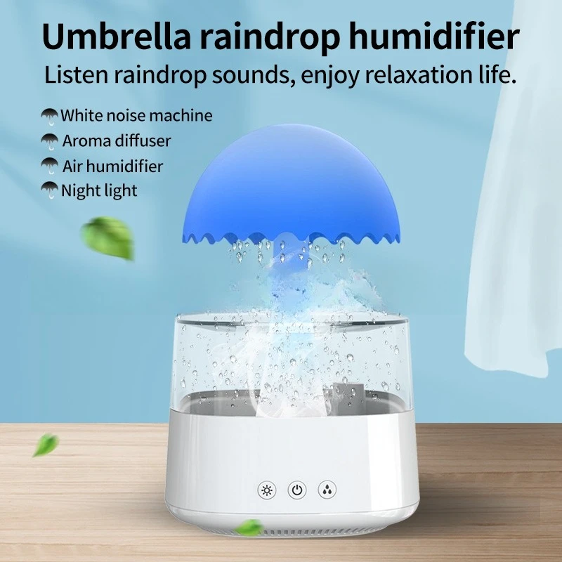 Rainy Humidifier Silicone Mushroom Head Seven Colors Gradient Light Raindrop Aromatherapy Machine Air Humidifier Atomizer