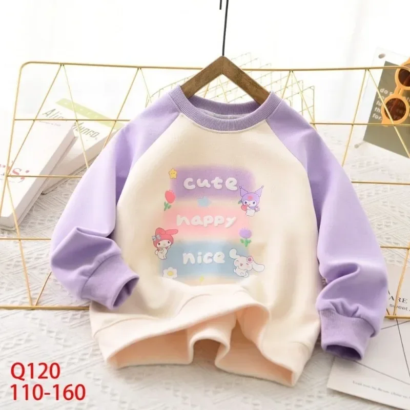 

Kuromi Anime Kawaii Cinnamoroll Sanrio Children Long Sleeve Hoodie Cute My Melody Round Neck Top Shoulders Shirt Clothing Gifts