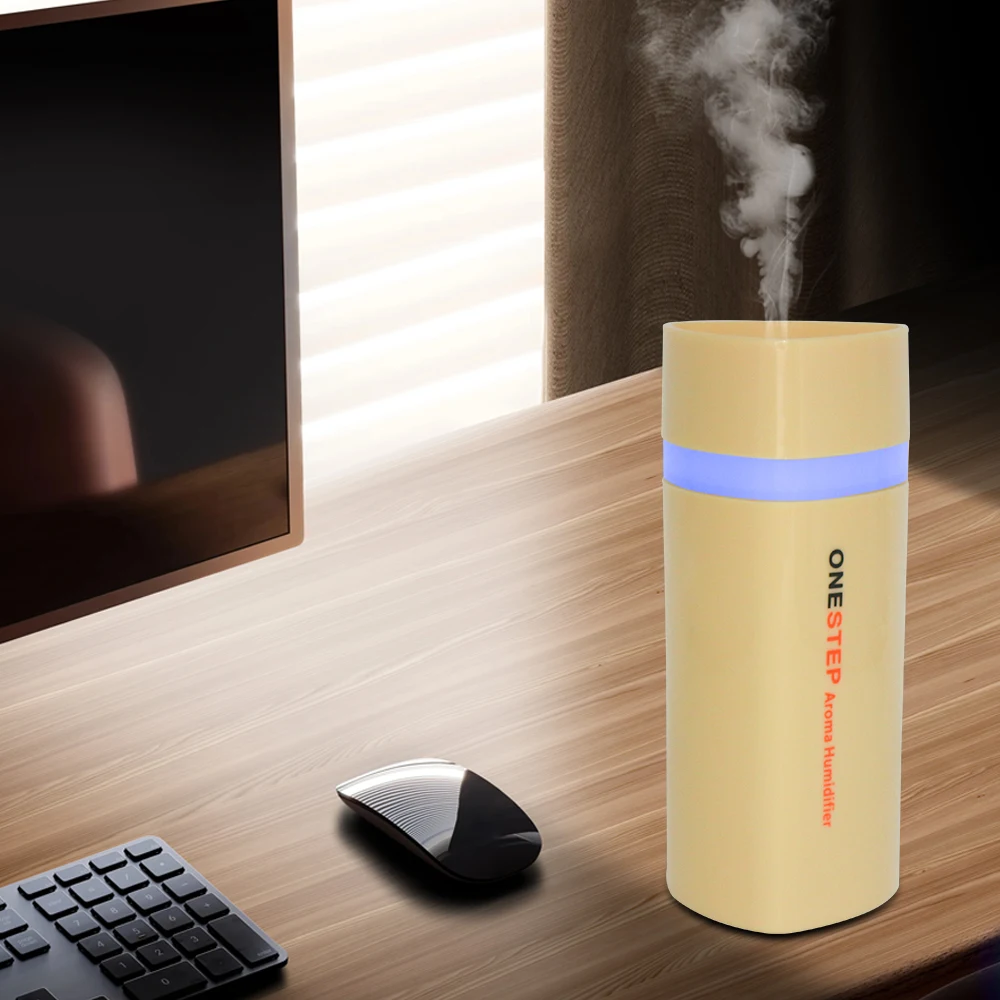 

USB Mini Humidifier, Ultrasonic Silent Cool Mist, Adjustable Timer, Auto Shutoff, Triangle Design with LED Light for Home/Offic