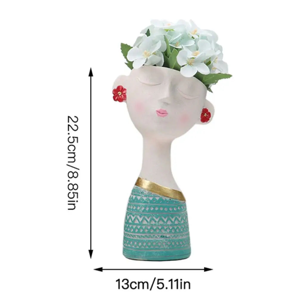 Cute Girl Coloured Drawing Flowerpot Mini Simulation Girls Face Flower Pot Art Handmade Resin Girl Flowerpot Garden