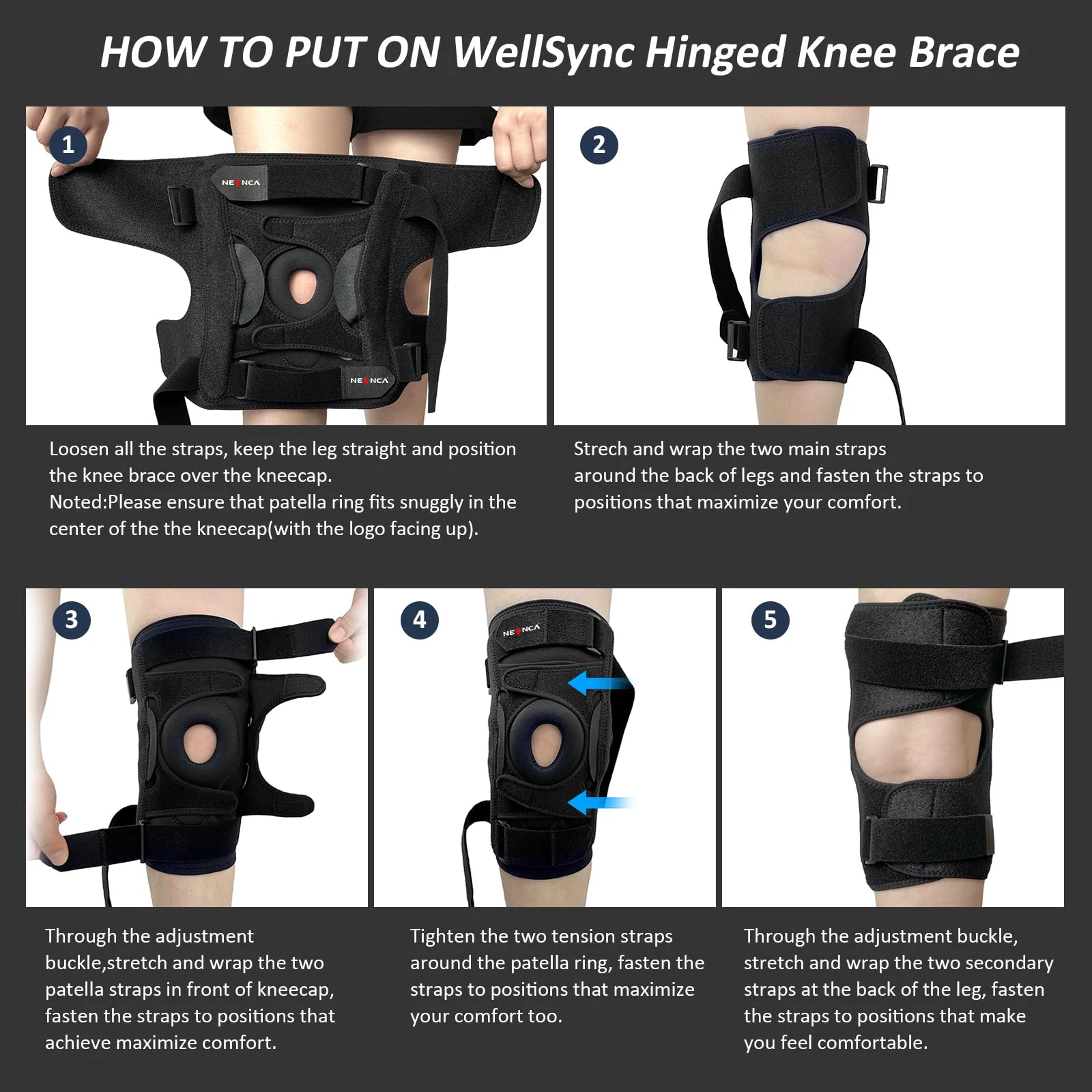 Hinged Knee Brace with Side Stabilizers Three-section for Men and Women Relieves Arthritis ACL MCL PCL, Meniscus Tear