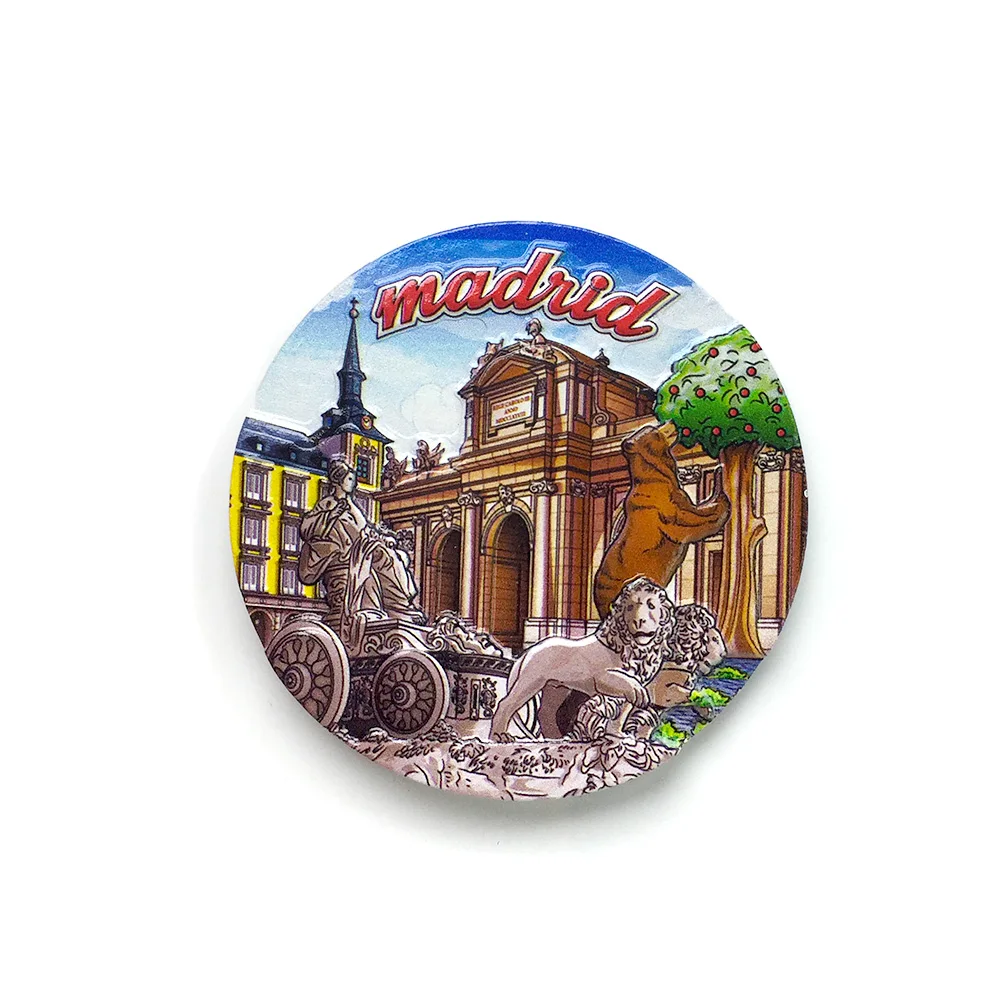

3D Madrid Landmarks Resin Magnet - Spain Souvenir - Colorful Cityscape Decorative Fridge Magnet with Strong Back Magnet