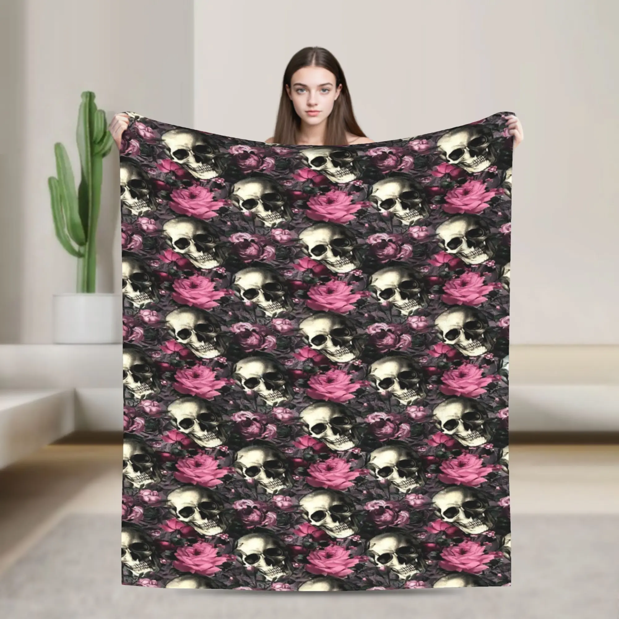 Halloween Skulls And Flowers Gothic Goth Stuff Blankets Super Soft Coral Fleece Plush  Throw Blanket Relax Bedding Throws