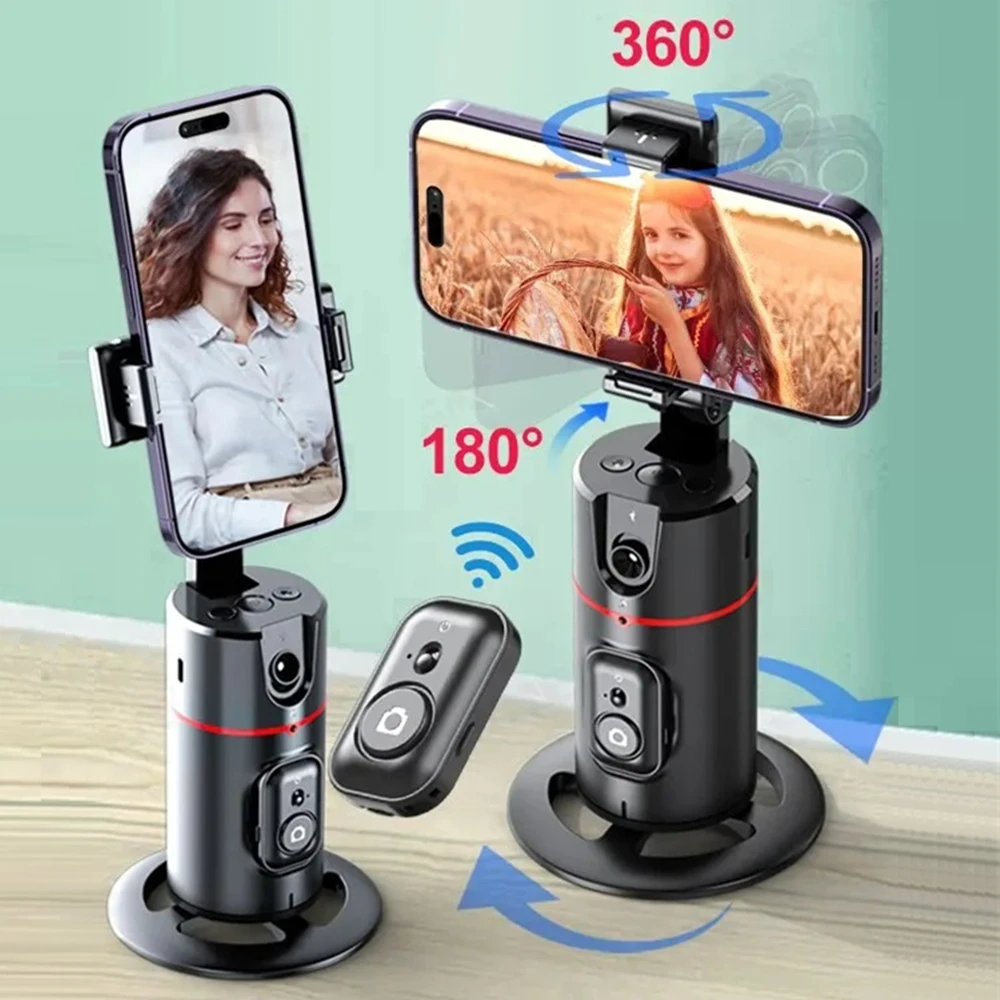 

360°Rotate Gimbal Stabilizer with Remote Shutter, Follow-up Selfie Stick Desktop Face Tracking Gimbal for Mobilephone Live Video