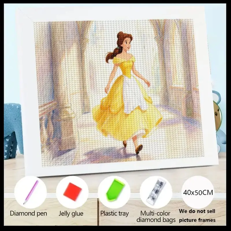 

1 шт., набор для алмазной живописи Belle Princess 5D, набор для рукоделия «сделай сам», сверкающий мультяшный художественный набор с красочными драгоценными камнями, в комплект входит алмазная ручка, клей, Т