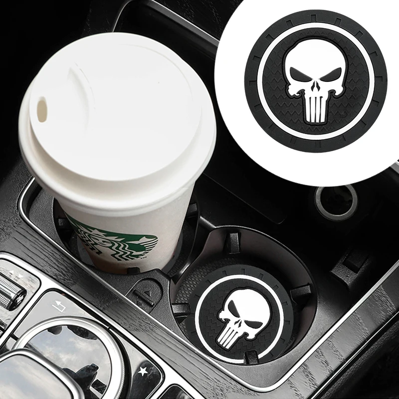 1/2pcs PVC Car Logo Car Coaster Water Cup Anti-Slip Silicone Pads Skull Badge Emblem Tools Auto Interior Accessories