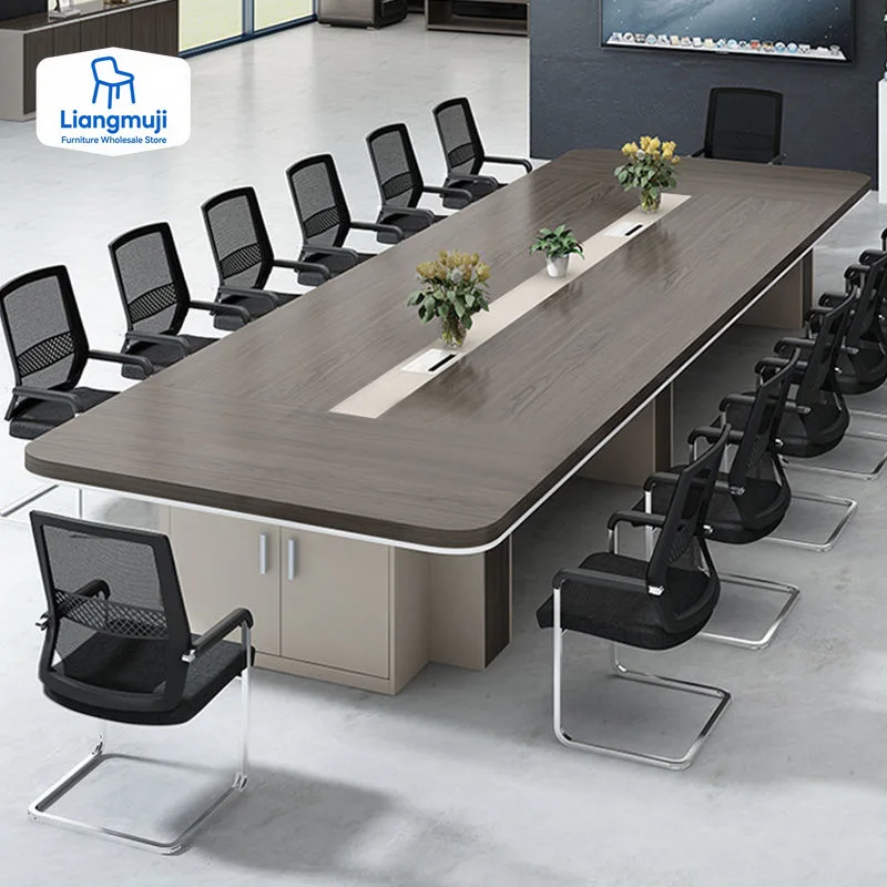 Office Conference Table Large Strip Reception Negotiation Table Meeting Room Table and Chair Combination with Cabinet