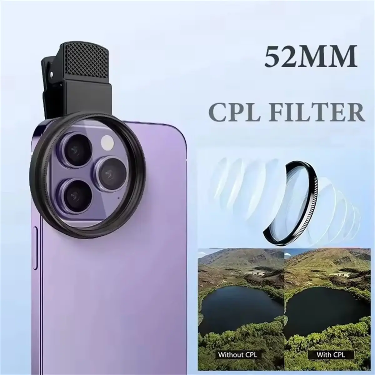 SWXF 52mm Circular Universal Portable Polarizer Camera Lens Cpl Filter No Reflections Cell Phone Polarized Lenses