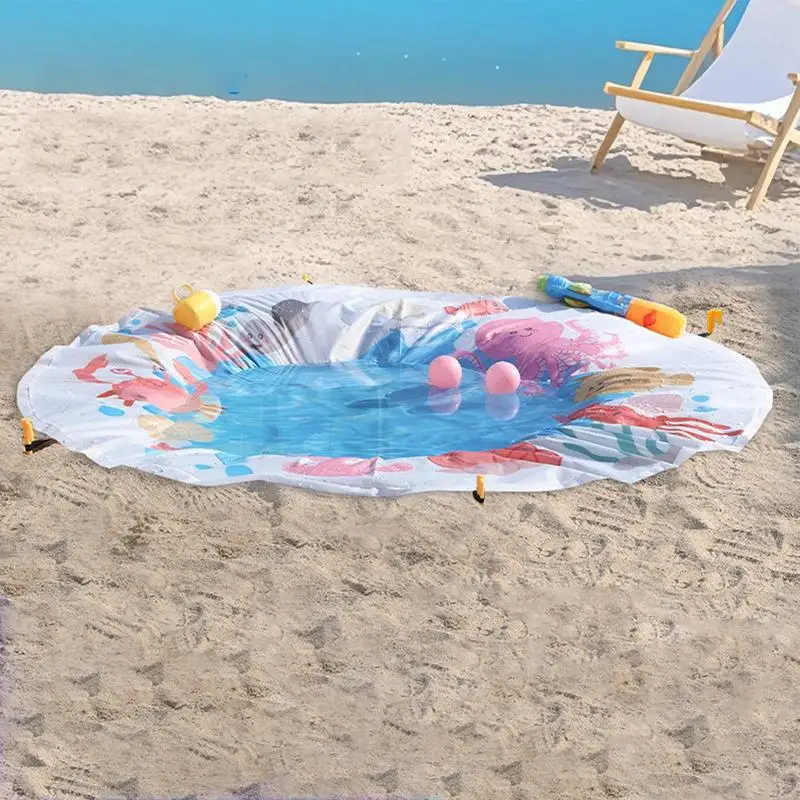 Beach Kiddie Pool Beach Blanket Paddling Pool with Carrying Bag Waterproof Summer Outdoor Water Play Toy for Picnic Travel