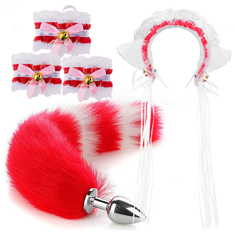 Adult sex toys tail set 5-piece back court fox tail anal plug flirting play factory wholesale SM