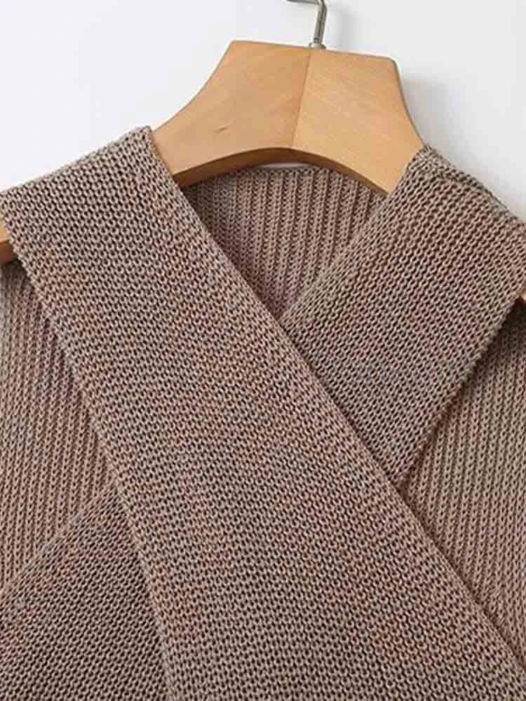 Women autumn 2024 new fashion minimalist cross hanging neck knitted vest retro sleeveless slim joker vest jacket Mujer