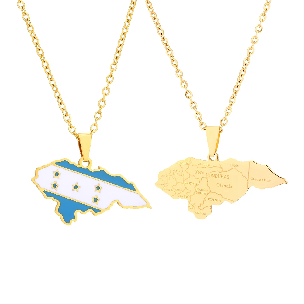 New Honduras Map City Flag Pendant Necklace Stainless Steel Gold/Silver Color Men Women Country Map Jewelry Gift