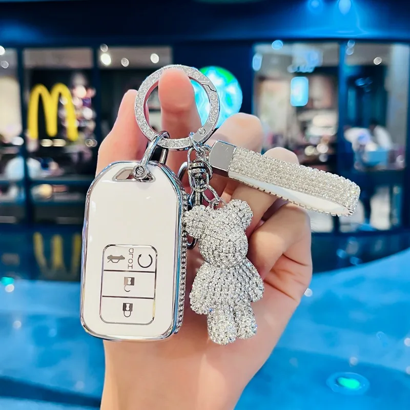 Car Key Fob Cover with Keychain for Honda 10th Civic,Accord,Avancier,Integra,XR-V,CR-V,Vezel,Breeze,Crider,Protective Shell