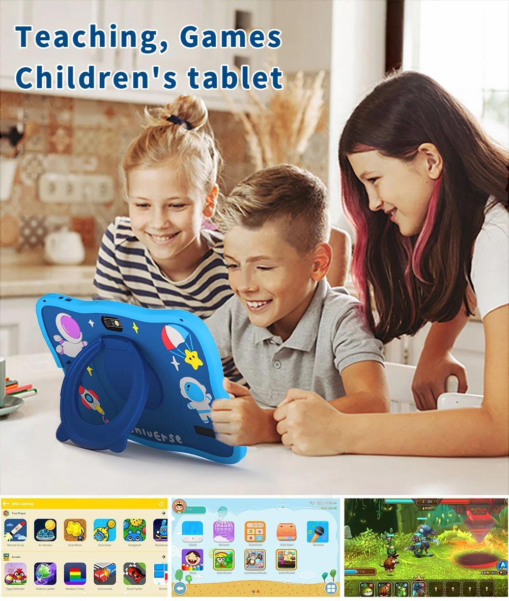 32GBTablet Kids 7inch Android Tablet Toddler with Case 5G WiFi Bluetooth Dual Camera Educational Learning Toys Children Gifts