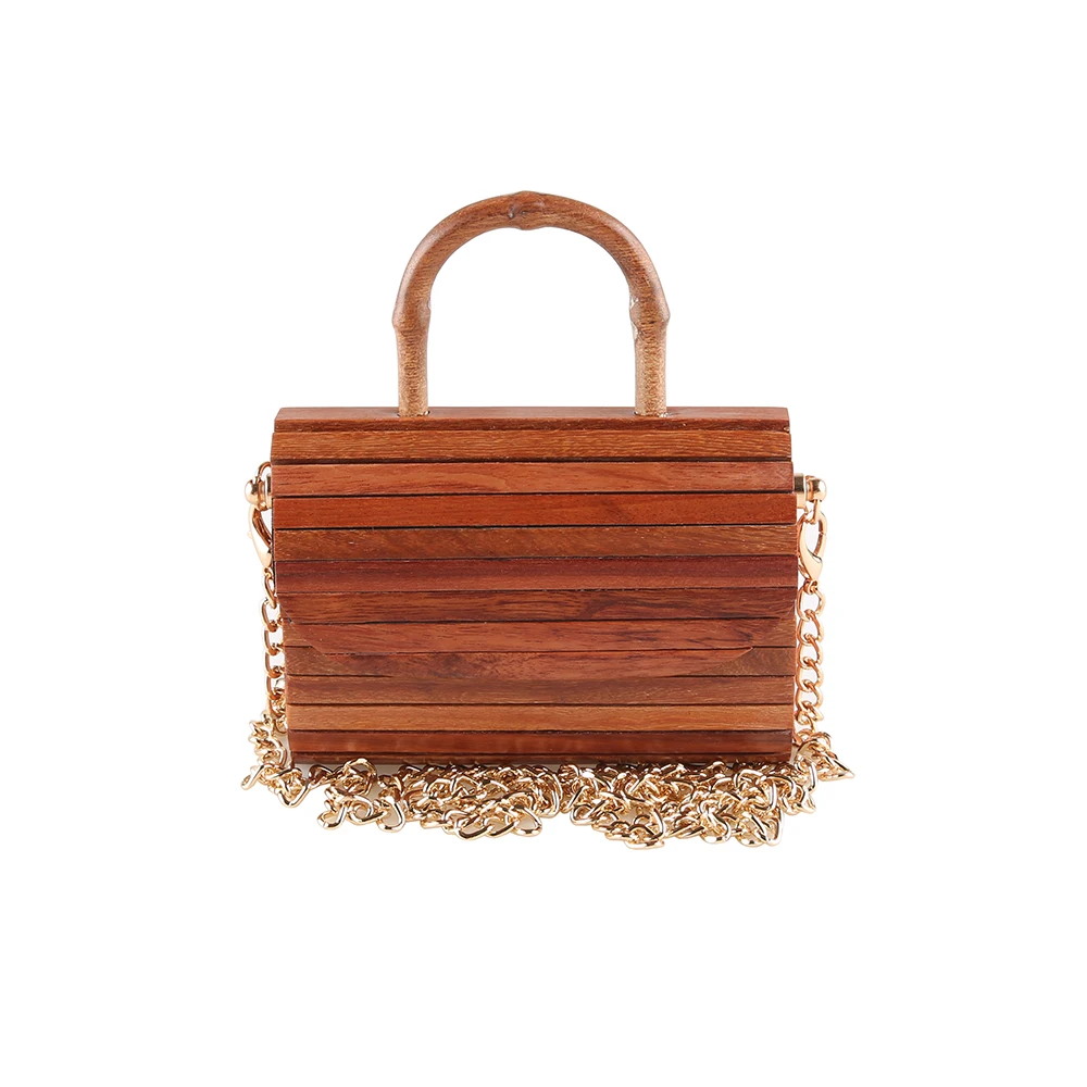 Red Rosewood Hard Solid Wood Mini Cross Body Bag Fashion Handmade Wooden Shoulder Messenger Evening Bag Small Handbag Purse