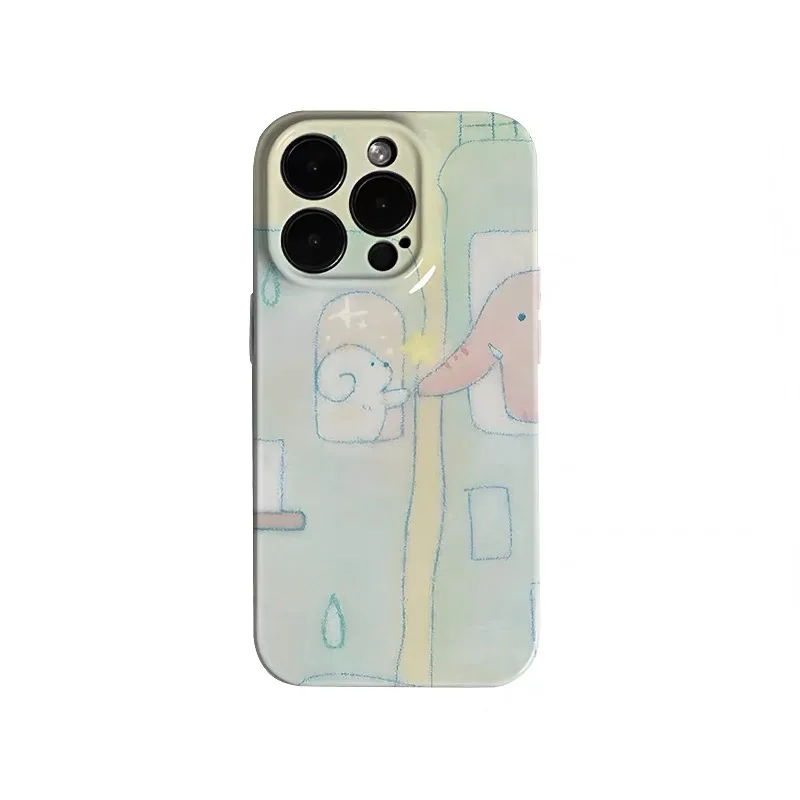 

Small Fresh Green Animal Elephant Cartoon Case for IPHONE 16ProMax 15 14 13 12 11 Acrylic TPU Two in One Magnetic Phone Cases