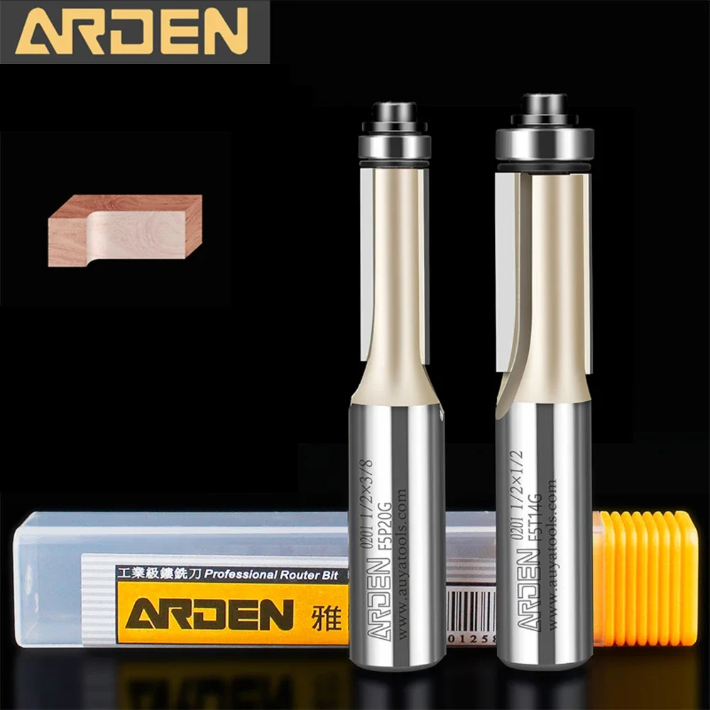 Arden Carbide Trimming Cutter with Bearing 1/2 1/4 Shank Flush Trim Router Bit for Wood Woodworking Tool Endmill Milling Cutter